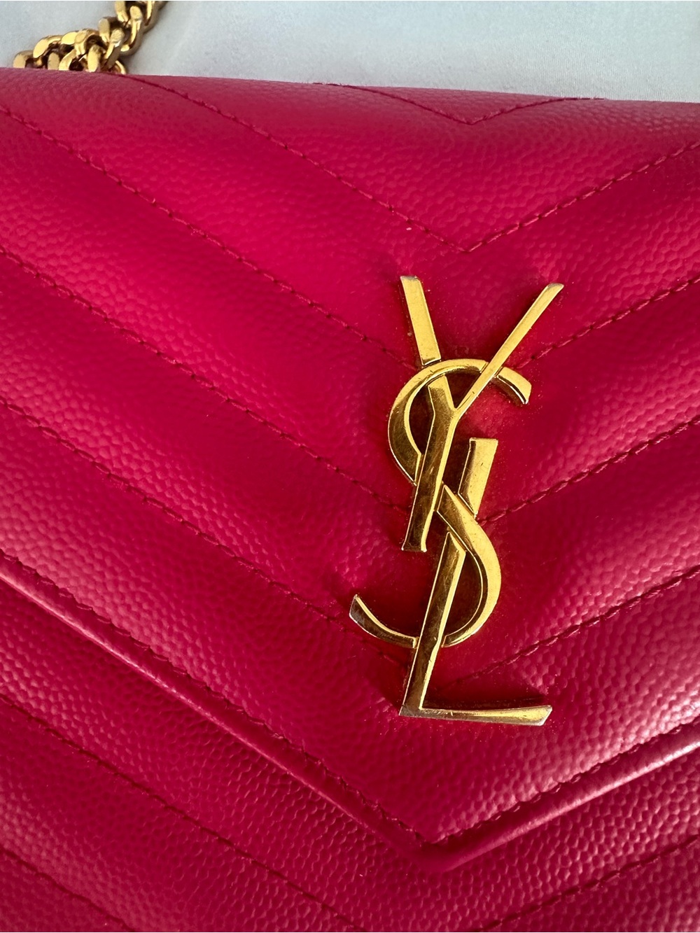 YSL CASSANDRE ENVELOPE CHAIN WALLET IN LAMBSKIN-Hot Pink - Picture 2 of 13